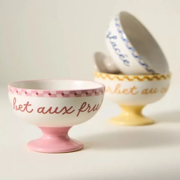 NWT Anthropologie Ice Cream Bowl Cafe Violette Handpainted Stoneware Yellow - Picture 4 of 8